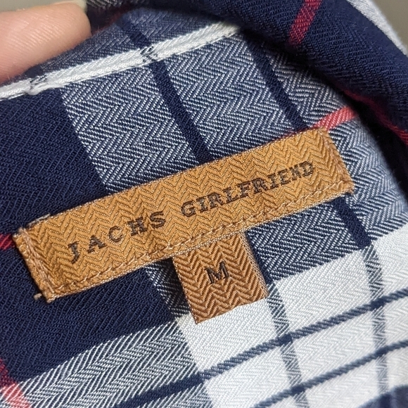 𝅺jachs Girlfriend Plaid Short Sleeve Front Pockets M - Picture 3 of 9